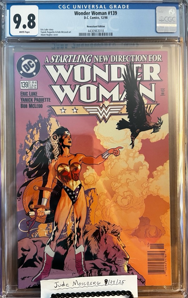 Wonder Woman #139 NEWSSTAND (Vol 2) 9.8 CGC 1998 KEY: Cover art by Adam Hughes