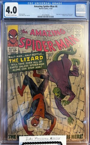 Amazing Spider-Man #6 4.0 CGC KEY: 1st app and origin of the Lizard (Doctor Curtis Connors).