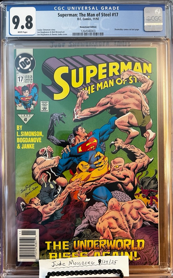 Superman: The Man of Steel #17 NEWSSTAND 9.8 CGC 1st print KEY: 1st cameo app of Doomsday