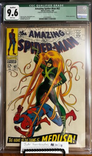 Amazing Spider-Man #62 9.6 CGC Green Qualified. KEY: Classic cover art by John Romita Sr. featuring Medusa