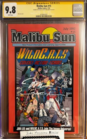 Malibu Sun #15 9.8 CGC SS 2X Signed by Jim Lee & Scott Williams!! KEY: Preview of WildC.A.T.S.!!
