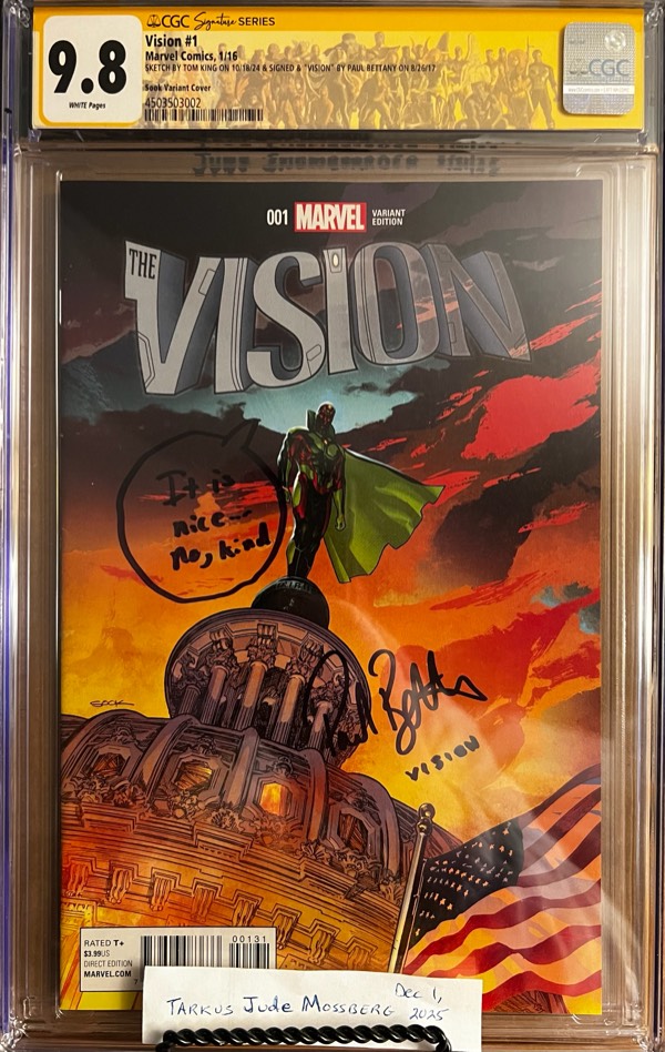 Vision #1 Sook 9.8 CGC SS Unicorn: Signed/Inscribed BY TOM KING & PAUL BETTANY!