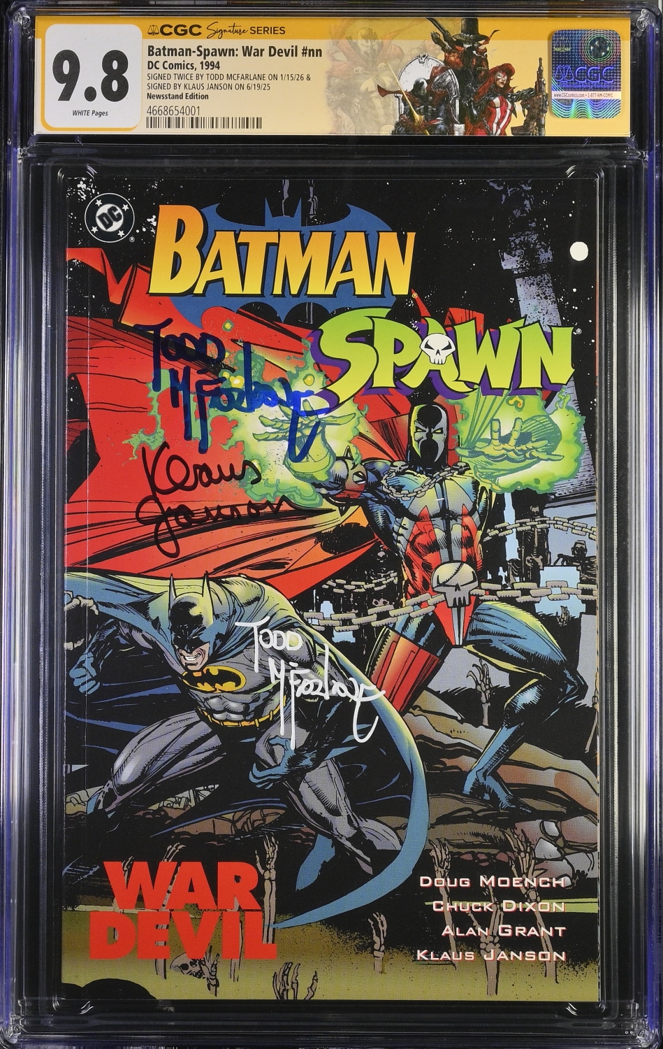Batman/Spawn: War Devil #nn NEWSSTAND 9.8 CGC SS 3X DOUBLE signed by Todd McFarlane & Signed by Klaus Janson!