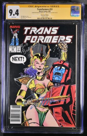 Transformers #53 NEWSSTAND 9.4 CGC SS 2X Signed by Jim Lee & Bob Budiansky! KEY: Cover art by Jim Lee