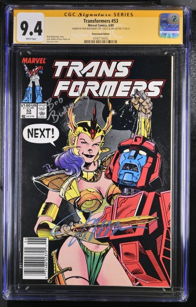 Transformers #53 NEWSSTAND 9.4 CGC SS 2X Signed by Jim Lee & Bob Budiansky! KEY: Cover art by Jim Lee