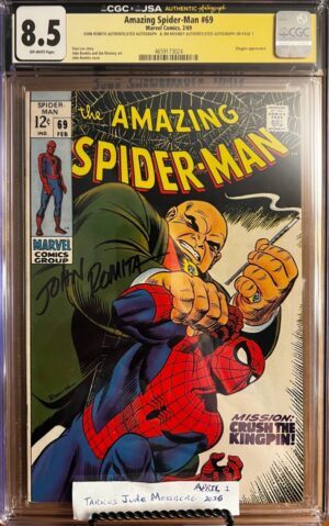 Amazing Spider-Man #69 8.5 CGC SS 2X Signed by John Romita Sr. & Jim Mooney! KEY: First mention of Vanessa Fisk, Kingpin's wife!