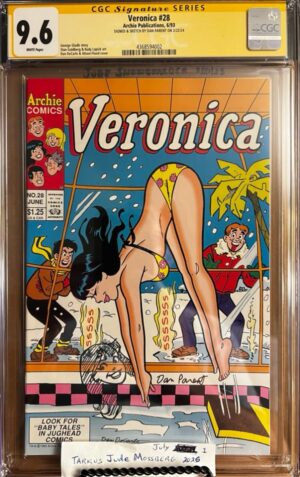 Veronica #28 9.6 CGC SS Signed & Sketched by Dan Parent! KEY: UNICORN-Iconic Veronica Cover Art!