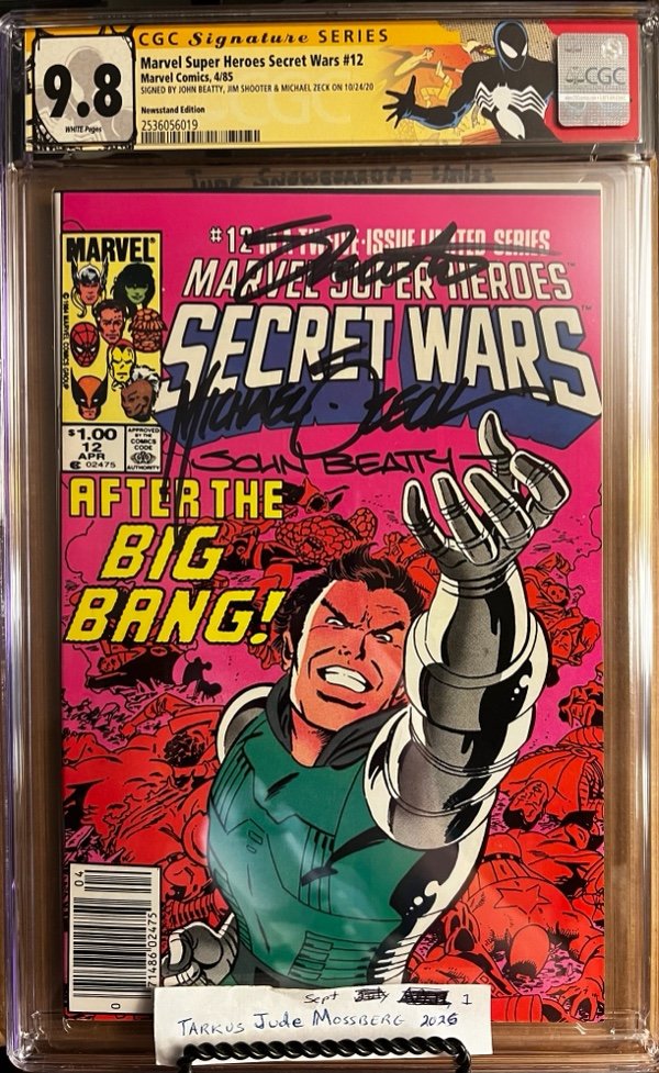 Marvel Super Heroes Secret Wars #12 NEWSSTAND 9.8 CGC SS Signed by Michael Zeck, Jim Shooter & John Beatty!