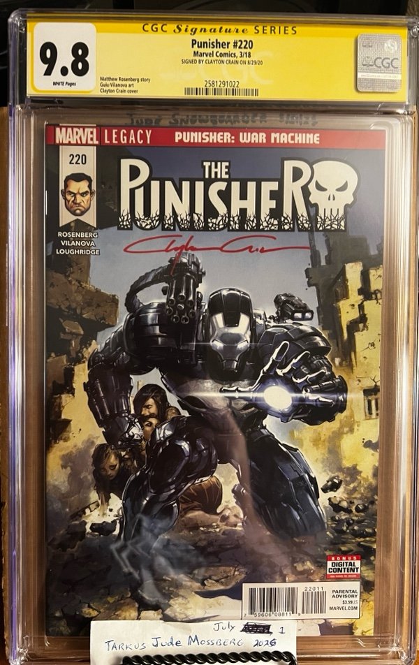 Punisher #220 9.8 CGC SS Signed by Clayton Crain KEY: Low Print Run/Clayton Crain cover!