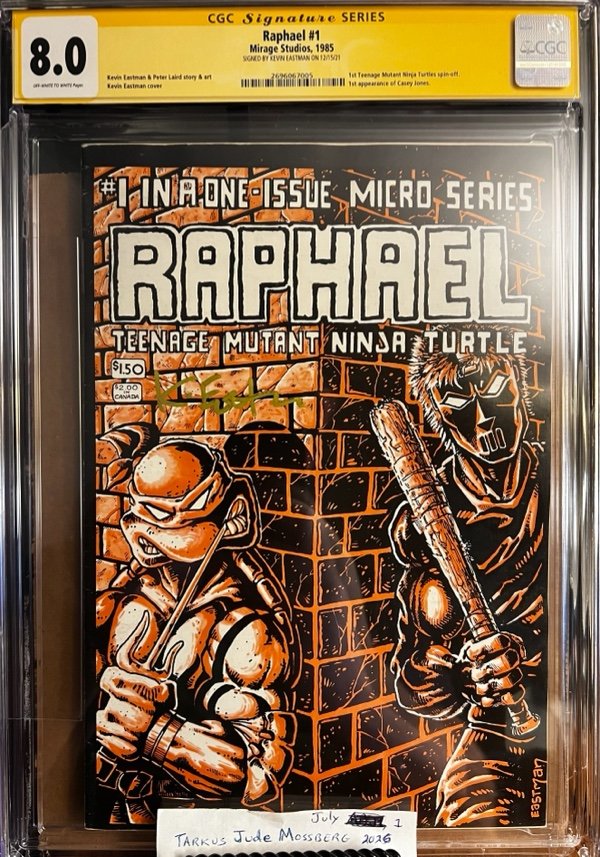 Raphael #1 8.0 CGC SS Signed by Kevin Eastman in Gold! EARLY TMNT Magazine size