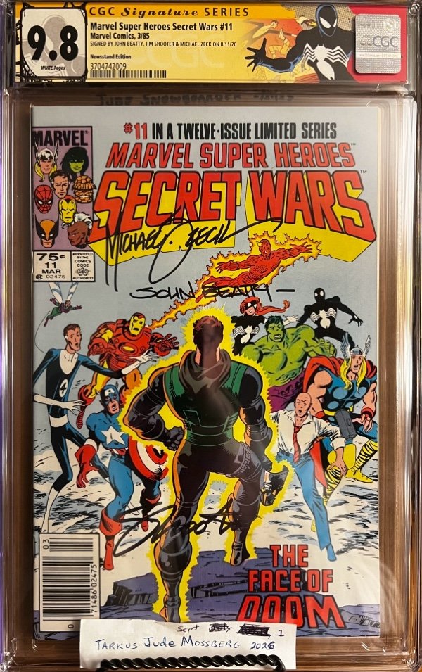 Marvel Super Heroes Secret Wars #11 NEWSSTAND 9.8 CGC SS Signed by Michael Zeck, Jim Shooter & John Beatty!
