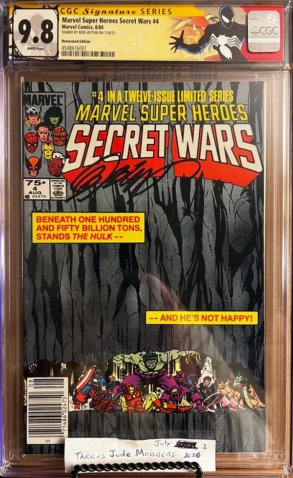 Marvel Super Heroes Secret Wars #4 NEWSSTAND 9.8 CGC SS Signed by Bob Layton KEY: Classic Hulk Cover!