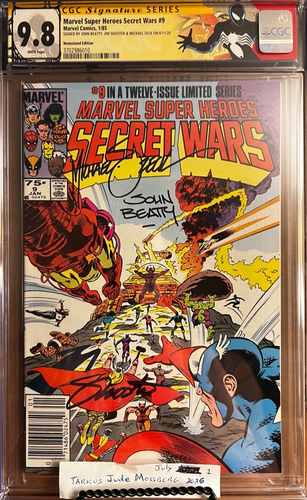 Marvel Super Heroes Secret Wars #9 NEWSSTAND 9.8 CGC SS Signed by Michael Zeck, Jim Shooter & John Beatty!