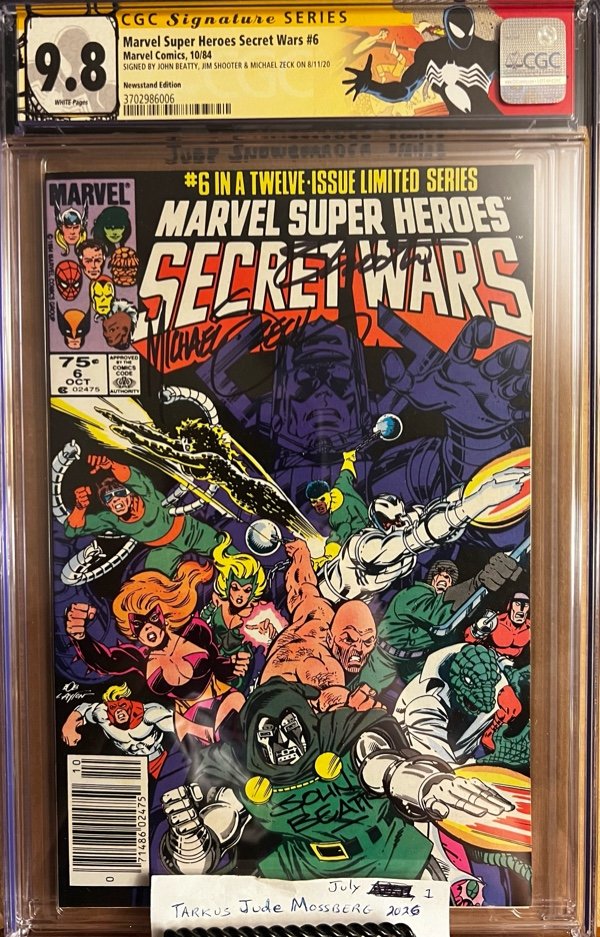 Marvel Super Heroes Secret Wars #6 NEWSSTAND 9.8 CGC SS Signed by Michael Zeck, Jim Shooter & John Beatty!