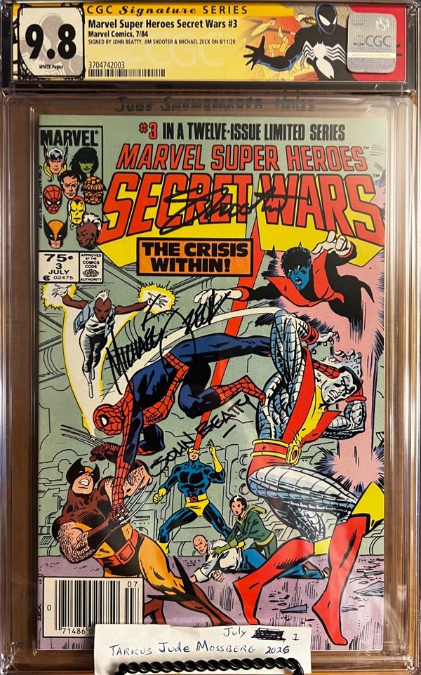 Marvel Super Heroes Secret Wars #3 NEWSSTAND 9.8 CGC SS 3X Signed by Jim Shooter, Michael Zeck & John Beatty!! UNICORN!