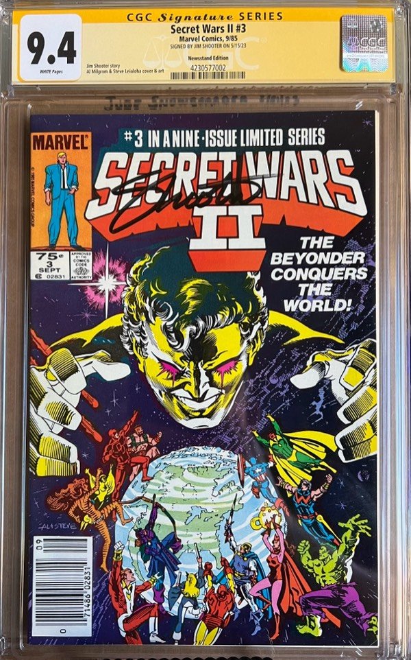 Secret Wars II #3 NEWSSTAND 9.4 CGC SS 2X Signed by Jim Shooter