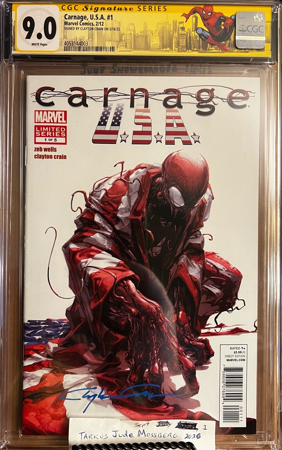 Carnage, U.S.A. #1 9.0 CGC SS Signed by Clayton Crain!