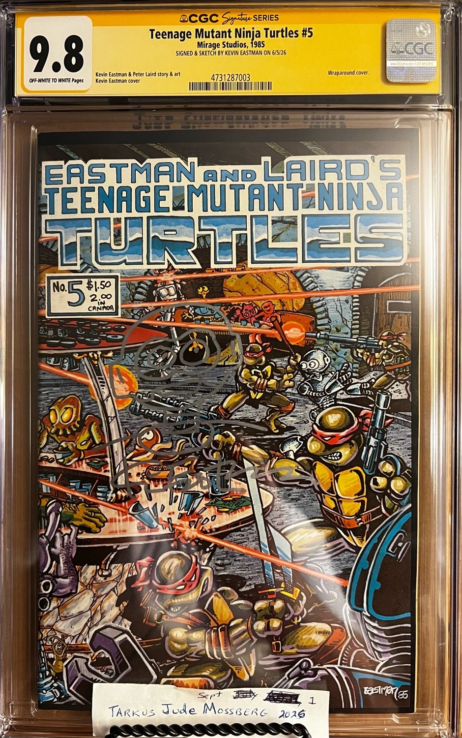 Teenage Mutant Ninja Turtles #5 9.8 CGC SS Signed and Sketched by Kevin Eastman! KEY: 3rd app of Fugitoid