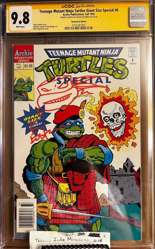 Teenage Mutant Ninja Turtles Giant Size Special #6 NEWSSTAND 9.8 CGC SS Signed & Sketched by Kevin Eastman!